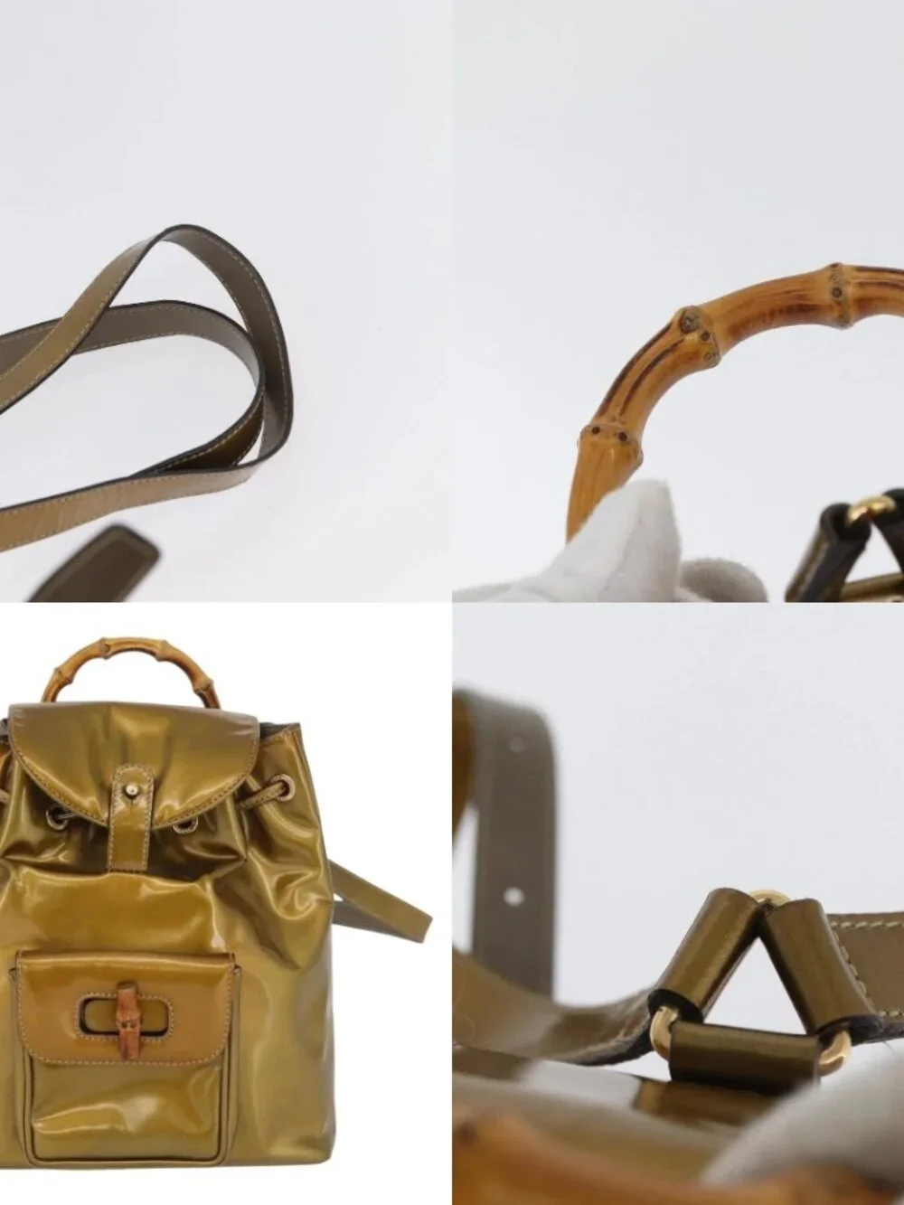 GUCCI Bamboo Backpack Patent leather Gold Tone 003 1705 0030 Auth ka2998